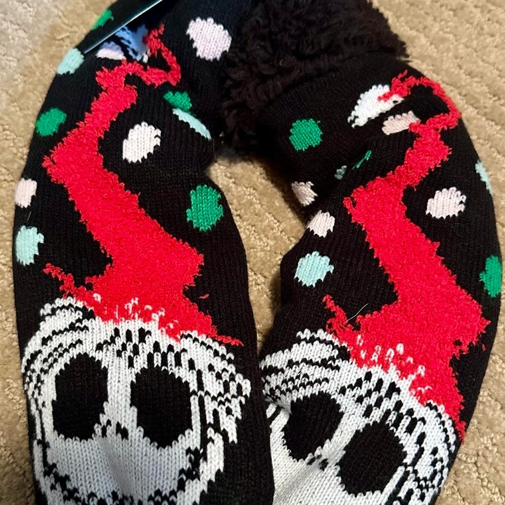 Disney Black and Red Skull Socks with Holiday Flair
